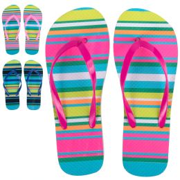 50 Bulk Women's Striped Flip Flops - Assorted Colors