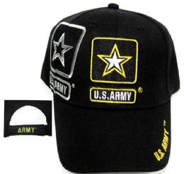 12 Bulk Military Embroidered Acrylic Cap Embroidered Acrylic Cap, U.s. Army Star, Black Caps