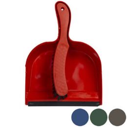 48 Bulk Dust Pan W/brush & Rubber Lip 8.5in 4 Colors
