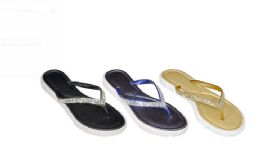 36 Bulk Women Flip Flops With Glittering Straps