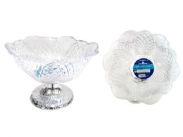 48 Bulk CRYSTAL-LIKE BOWL with SILVER FOOT 9" Diameter X 5.75" High