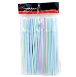 48 Bulk Straws Flexible Striped 150pc