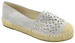 12 Bulk Women Closed Toe Slip On Casual Espadrilles Loafer Flat Comfort Shoes Color Silver Size 5-10