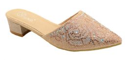 12 Bulk Women's Rhinestone Slide Dress Sandal In Color Gold Size 5-10