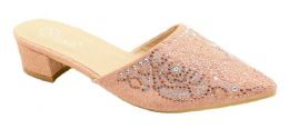12 Bulk Women's Rhinestone Slide Dress Sandal In Color Champagne Size 5-10