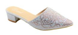 12 Bulk Women's Rhinestone Slide Dress Sandal In Color Silver Size 5-10