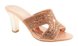 12 Bulk Dress Sandals And Rhinestones For Women In Color Rose Gold Size 5-10