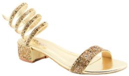 12 Bulk Open Toe Low Block Chunky Heel Sandals For Women In Gold Color Size 5-10