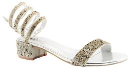12 Bulk Open Toe Low Block Chunky Heel Sandals For Women In Silver Color Size 5-10