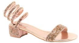 12 Bulk Open Toe Low Block Chunky Heel Sandals For Women In Champagne Color Size 5-10