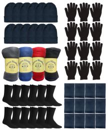 60 Bulk Yacht & Smith Unisex Winter Hat, Scarf, Glove, Sock & Blanket Set