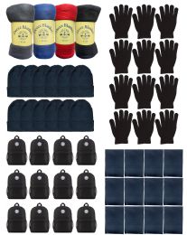 60 Bulk Yacht & Smith Unisex Winter Hat, Glove, Blanket, Scarf & Backpack Set