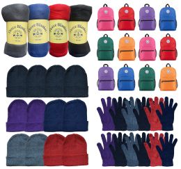 48 Bulk Yacht & Smith Unisex Winter Bundle Set, Backpacks, Blankets, Hats And Gloves