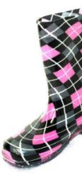 18 Bulk Kids Black Pink Checkered Vendetta Rainboots