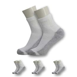 96 Bulk Men's Ankle Wholesale Socks, Size 10-13 In White With Grey