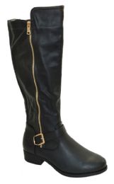 12 Bulk Women's Comfortable High Boots With Zipper Color Black Size 5-10