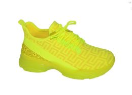 12 Bulk Women's Sneakers Fashion Lightweight Running Shoes Tennis Casual Shoes For Walking In Neon Yellow