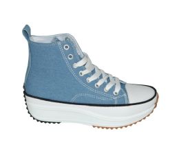 12 Bulk Womens Mid Top Canvas Lace Up Sneakers In Jeans