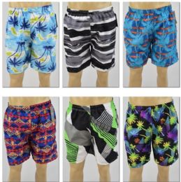 48 Bulk Men's Swim Trunks - Assorted Prints, M - 2 X