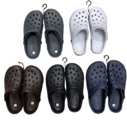 36 Bulk Men's Slingback Garden Clogs, Assorted Colors - 7-12