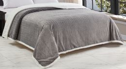 4 Bulk Heavy And Plush Chevron Braided King Size Microplush Jacquard Blanket With Sherpa Backing In Grey