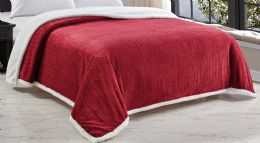 4 Bulk Heavy And Plush Chevron Braided King Size Microplush Jacquard Blanket With Sherpa Backing In Burgandy