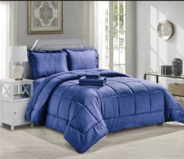3 Bulk 8 Piece Bed In A Bag Hotel Collection Alternative Comforter Set Embossed In Navy Queen Size