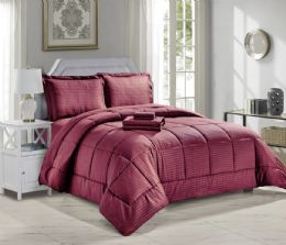 3 Bulk 8 Piece Bed In A Bag Hotel Collection Alternative Comforter Set Embossed In Burgandy Queen Size