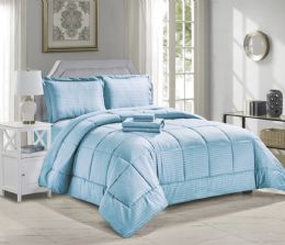 3 Bulk 8 Piece Bed In A Bag Hotel Collection Alternative Comforter Set Embossed In Ocean Blue Queen Size
