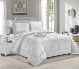 3 Bulk 8 Piece Bed In A Bag Hotel Collection Alternative Comforter Set Embossed In White Queen Size