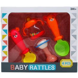 12 Bulk 4pc Baby Rattle Play Set In Window Box, 2 Assrt Clrs