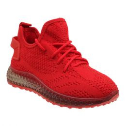 12 Bulk Big Kid's Clear Sole Knitted Jogger Red