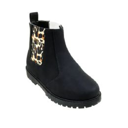 12 Bulk Girl's Leopard Chelsea Boot Black&leopard