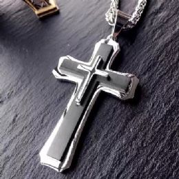 24 Bulk Stainless Steel Christian Cross Necklace - Prague