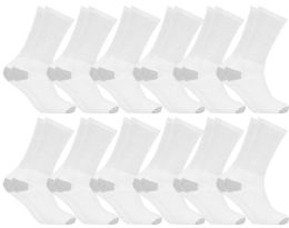 12 Bulk Yacht & Smith Men's Cotton Athletic White With Gray Heel/toe Crew Socks