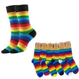 72 Bulk 1pr Crew Socks [rainbow Stripes] 10-13