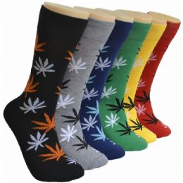288 Bulk Men's Novelty Socks In Leaf Print