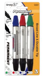 144 Bulk 3-Piece permanent marker dual tip mix Color