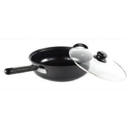 6 Bulk 12" Chicken Fryer with Glass Lid Black Carbon Steel