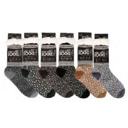 72 Bulk Men's Diamond Design Sherpa Socks Assorted Colors