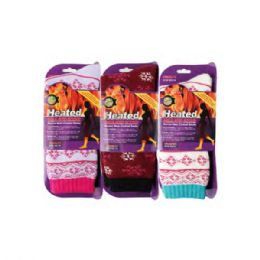 48 Bulk Women`s Heated Insulated Socks Red With Snowflake Size 9 To 11
