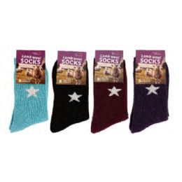 144 Bulk Star Pattern Wool Outdoor Hiking Trail Cushion Crew Women Lady Wool Sock