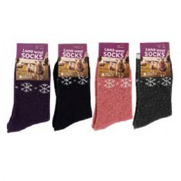 144 Bulk Lady Wool Sock Outdoor Hiking Trail Cushion Crew Socks For Women Snowflake Pattern