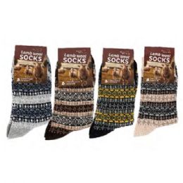 144 Bulk Men's Full Fair Isle/Nordic Pattern Lamb Wool Socks