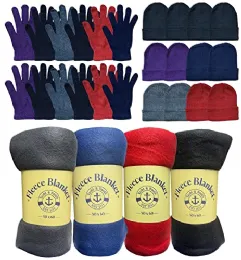 36 Bulk Yacht & Smith Unisex Winter Hat, Glove & Blanket Set