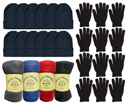 36 Bulk Yacht & Smith Unisex Winter Hat, Glove, & Blanket Set