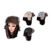 36 Bulk Mens Trapper Hat With Lined Faux Fur Pull On With Ear Flaps