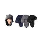 36 Bulk Mens Trapper Hat With Lined Faux Fur, Pull On With Ear Flaps