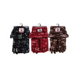 48 Bulk Hat Glove Scarf Set Snowflake Pattern