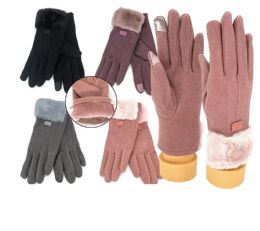 48 Bulk Womens Winter Glove Warm Lined Touch Screen Assorted Faux Fur